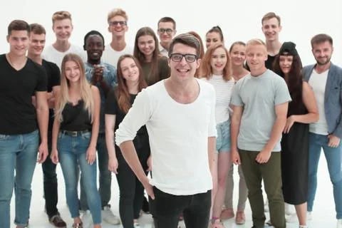 Project Manager standing in front of his professional team Stock Photos