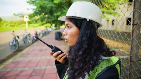 Project Manager talk radio device by vehicle Stock Footage 295522913