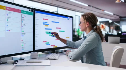 Project Manager Updates Schedule On Computer Stock Footage 341000700