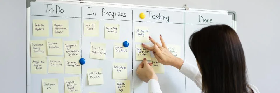 Project Manager Using Kanban Methodology Stock Photos