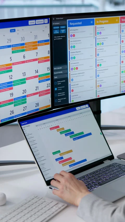 Project Manager Using Office Software For Time Schedule Stock Footage 330588205