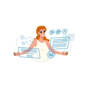 Project manager using software for managing digital content and social medi.. Stock Illustration