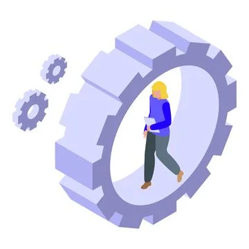 Project manager walking inside huge gear managing workflow process Stock Illustration
