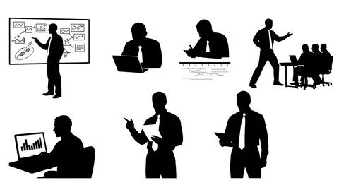 Project Manager at Work Silhouette Collection Stock Illustration