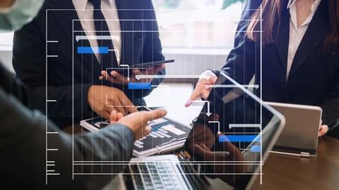 Project manager working and update tasks with milestones progress planning .. Stock Photos