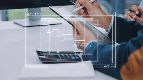 Project manager working with Gantt chart schedule to plan tasks and deliver.. Stock Footage 272610075