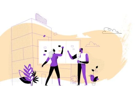 Project managers set activities and tasks on the board Stockillustratie