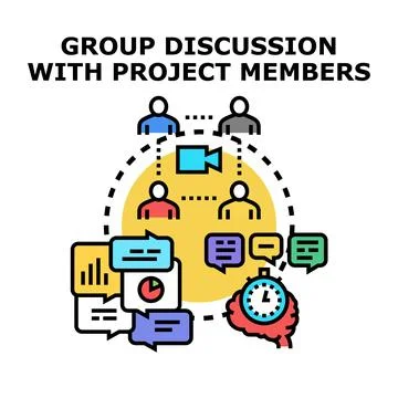 Project members collaborating during remote group discussion Stock Illustration