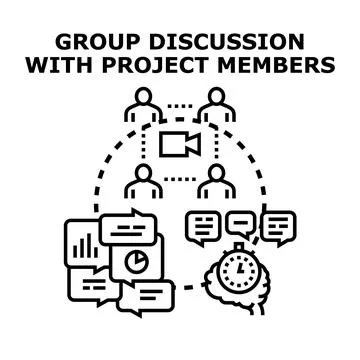 Project members collaborating during remote group discussion Stock Illustration