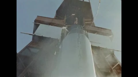 Project Mercury - the platform that holds the rocket pulls away 스톡 동영상 233897395