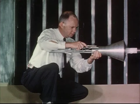 Project Mercury research program testing of scale model capsule in wind tunnel Stock Footage 297465085