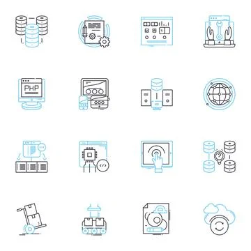 Project optimization linear icons set. Efficiency, Streamlining, Enhancement 스톡 일러스트