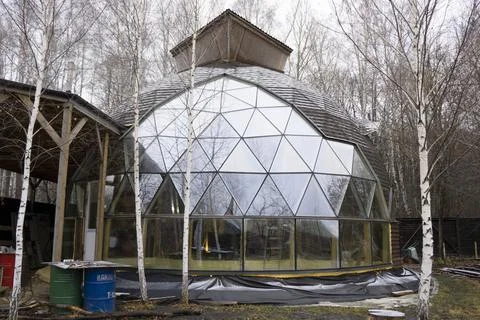 Project of Passive Solar Geodesic Dome Houses Stock Photos