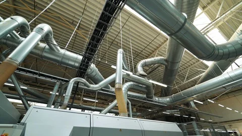 Project of the pipe ventilation system at the wood-processing plant. Modern floo Stock Footage 95598725