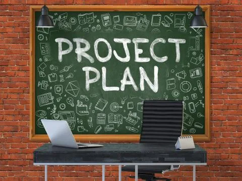 Project Plan on Chalkboard with Doodle Icons イラスト素材
