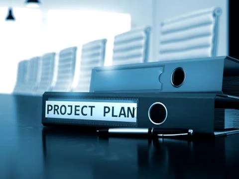 Project Plan on Office Binder. Blurred Image. 3D Stock Illustration
