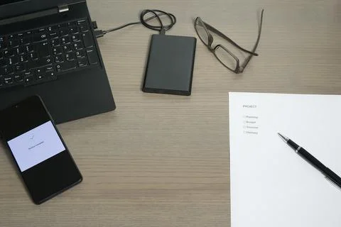 Project Planning and Data Management Desk Stock Photos