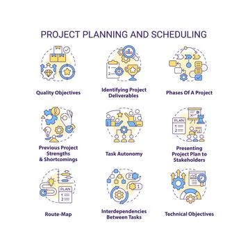 Project planning and scheduling concept icons set Stockillustratie