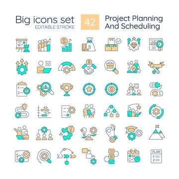 Project planning and scheduling RGB color icons set Stockillustratie