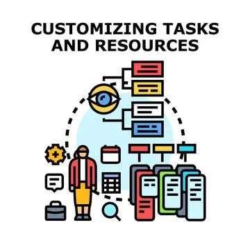 Project planning customizing tasks assigning resources managing workflow Stock Illustration