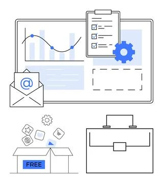 Project planning, data analysis, workflow management, email marketing, digita Stock Illustration
