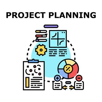 Project planning process with strategy and analytics icon Stock Illustration