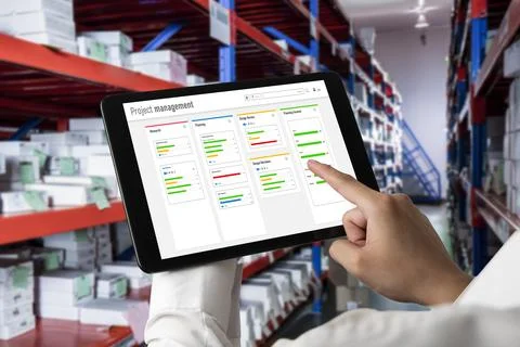 Project planning software for modish business project management Foto stock