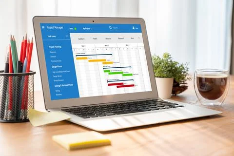 Project planning software for modish business project management 스톡 사진