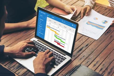Project planning software for modish business project management Stock Photos