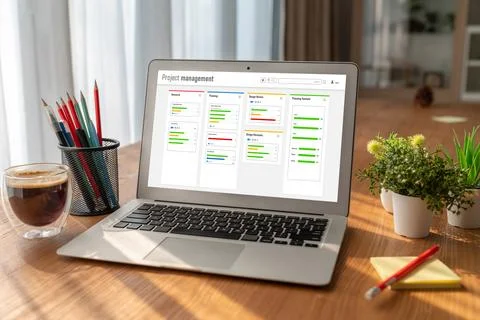 Project planning software for modish business project management Stock Photos