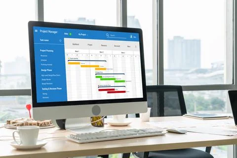 Project planning software for modish business project management Stock Photos
