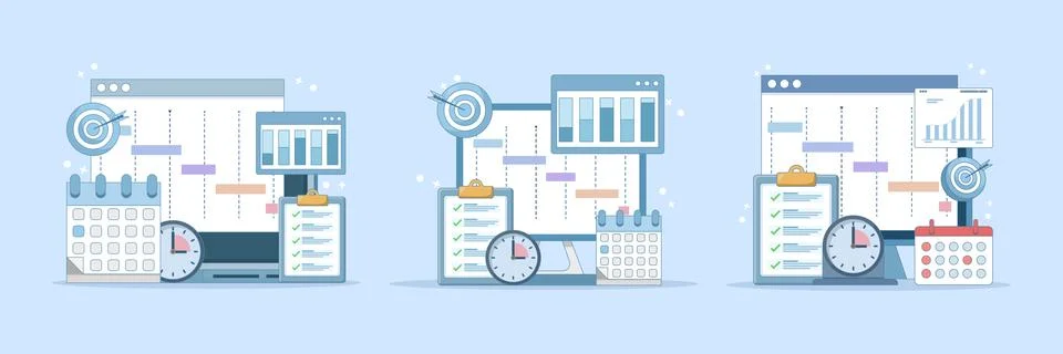 Project planning software set illustrating budget management Stock Illustration
