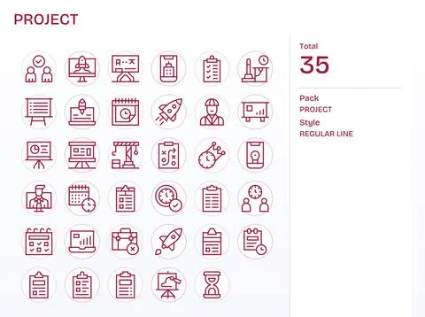 Project Premium Vector Bundle with 35 128x128 Display Perfect Regular Line .. Stock Illustration