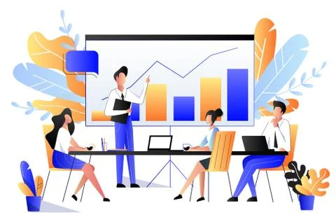 Project presentation concept. Vector flat style illustration. People at busin Stock Illustration