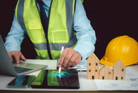 Project presentation plan, Architect or engineer using tablet to work on ta.. Stock Photos
