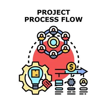 Project process flow management with business team collaboration Stock Illustration