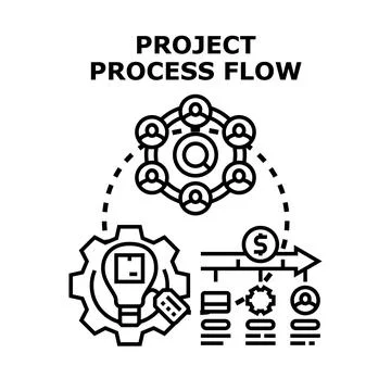 Project process flow management with business team collaboration Stock Illustration