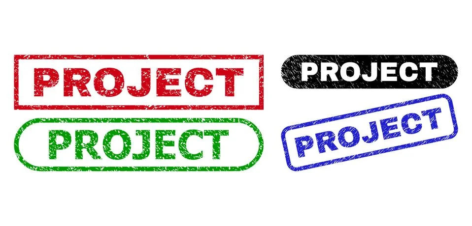 PROJECT Rectangle Stamp Seals with Unclean Texture Stock Illustration