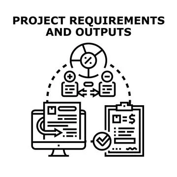 Project requirements analysis planning and outputs management Illustrazione stock