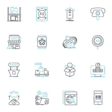 Project resources linear icons set. Allocation, Availability, Budget, Capacity イラスト素材