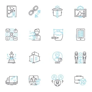 Project resources linear icons set. Equipment, Budget, Personnel, Tools Stock Illustration