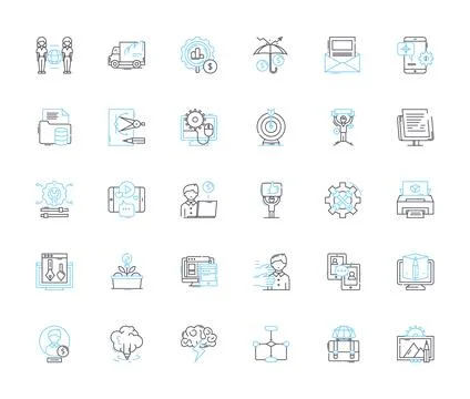 Project resources linear icons set. Equipment, Budget, Personnel, Tools Stock Illustration