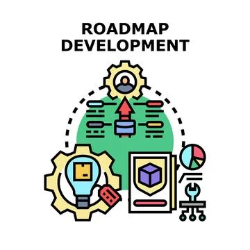 Project roadmap development creating business strategy process Stock Illustration