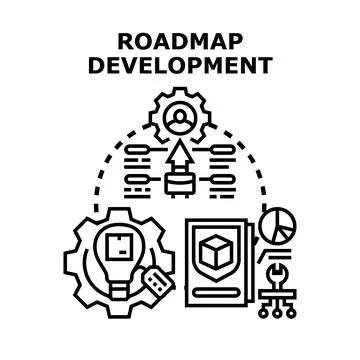 Project roadmap development creating business strategy process Stock Illustration