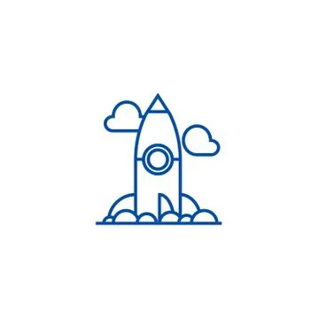Project rocket launch line icon concept. Project rocket launch flat vector Stock Illustration