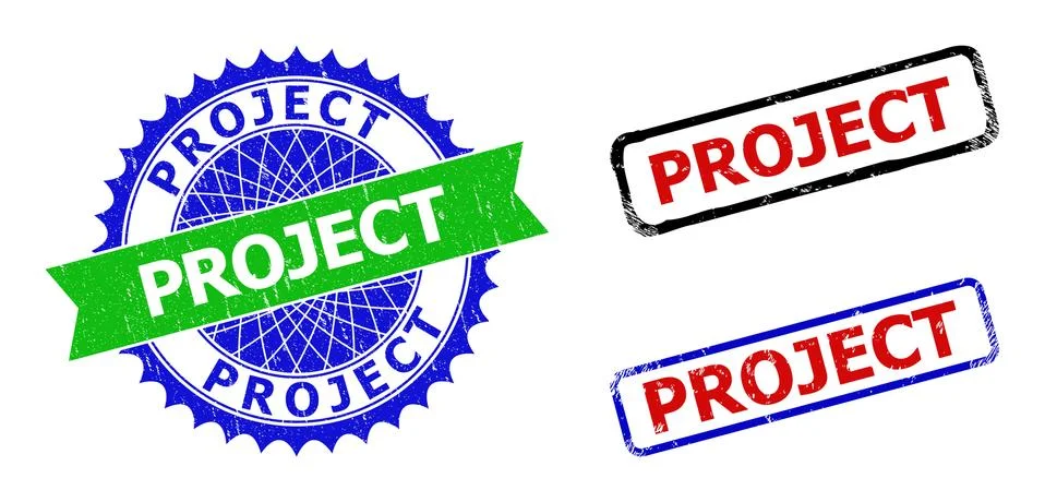 PROJECT Rosette and Rectangle Bicolor Stamps with Rubber Textures Stock Illustration
