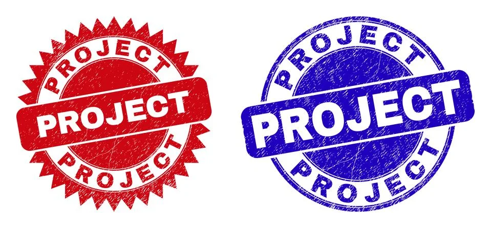 PROJECT Round and Rosette Seals with Scratched Texture Stock Illustration