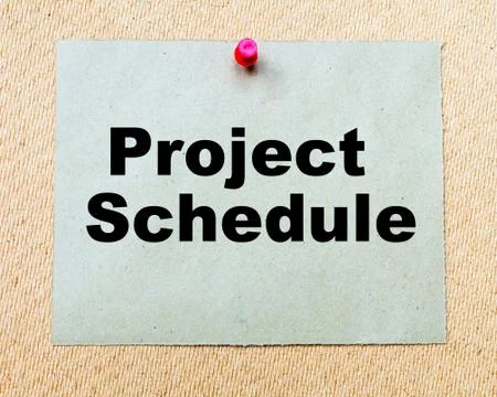 Project Schedule written on paper note pinned with red thumbtack  Stock Photos