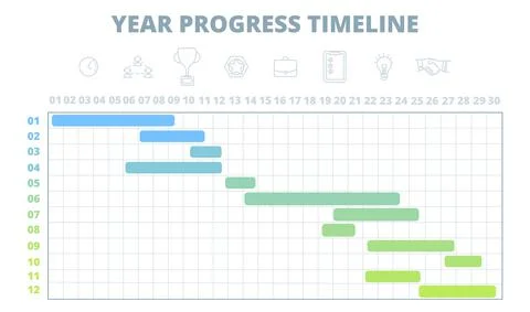 Project schedule. Year timeline, work development chart template. Gantt diagramm Stock Illustration