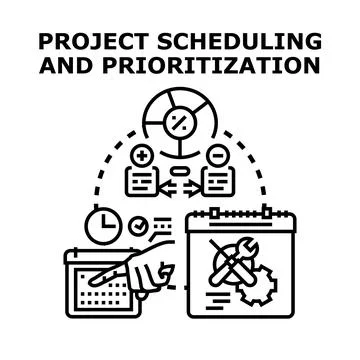 Project scheduling concept a hand interacting with a calendar. Managing tasks Stock Illustration